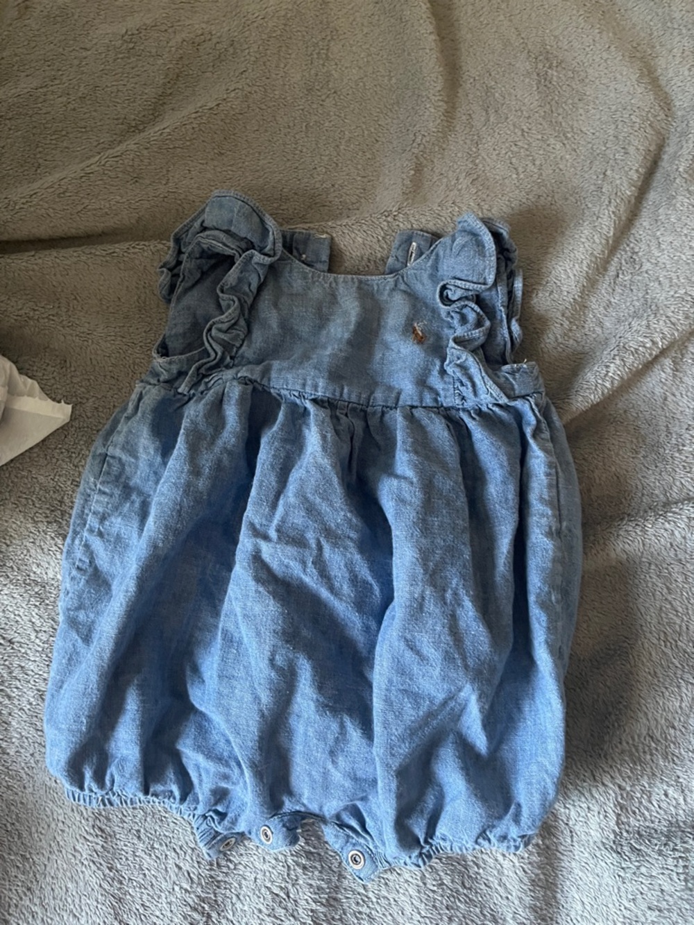 Ralph Lauren Light Denim Ruffle Shoulder Romper